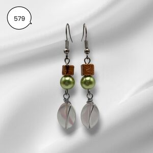 Handmade  Green and Silver Dangle Earrings